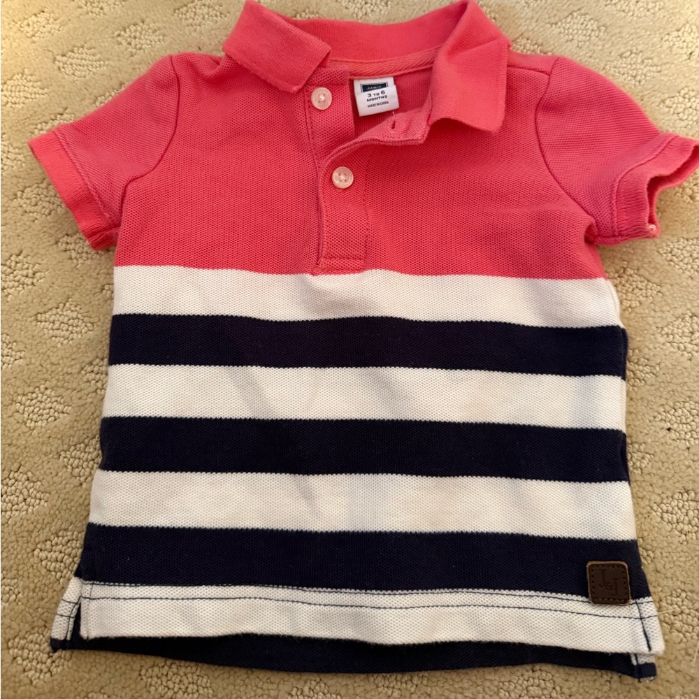 Janie and Jack Kids Pink and Navy Striped Polo Shirt